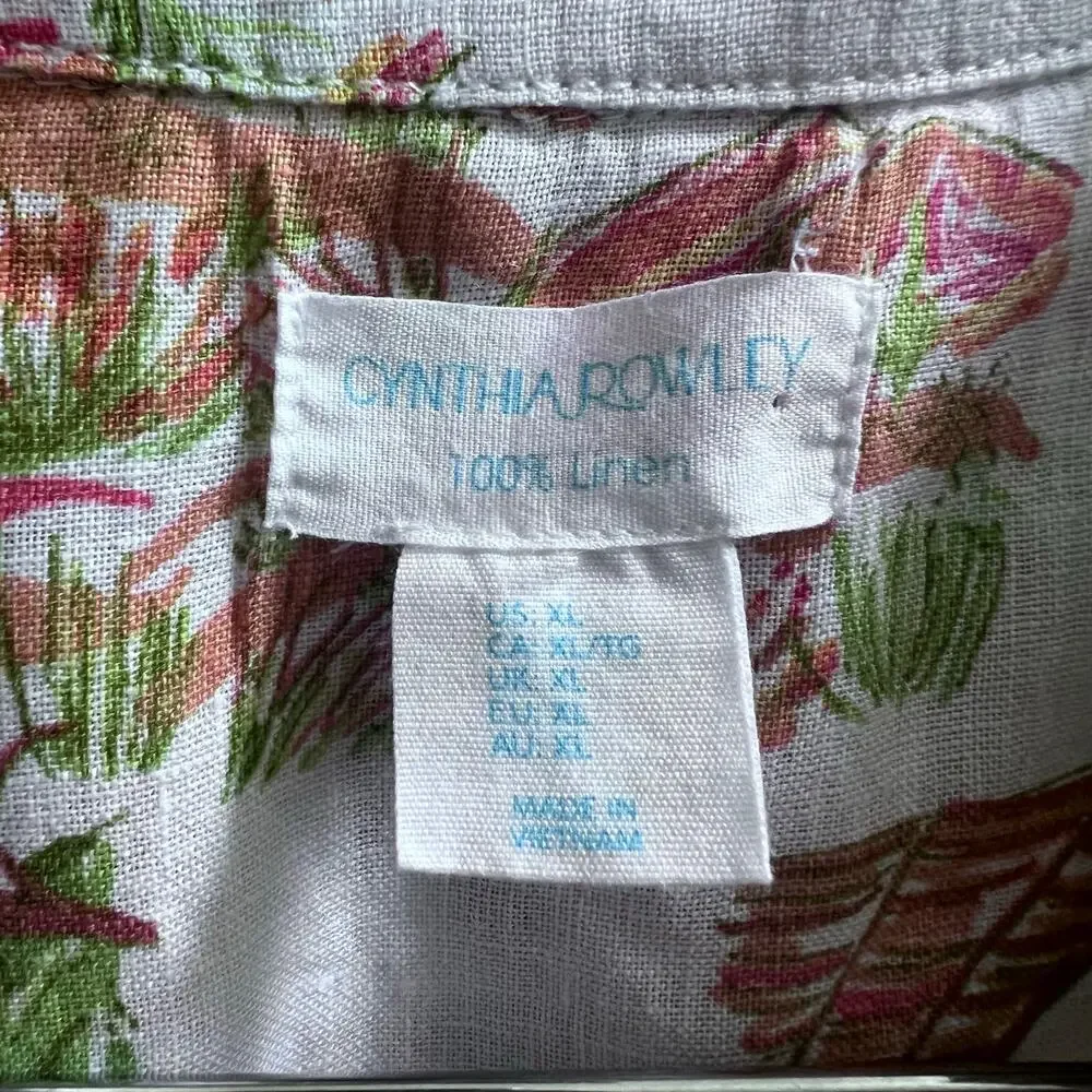 Cynthia Rowley Tropical 100% Linen Button Up Beachy Top Womens XL Vacation Blues - Picture 3 of 9